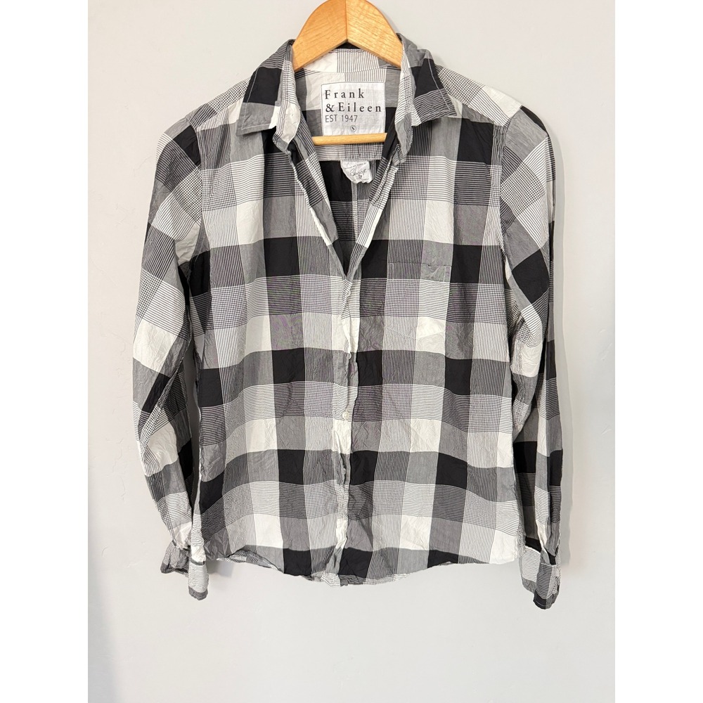 Frank & Eileen Barry Black White Buffalo Check Cotton Silk Button Down Shirt S